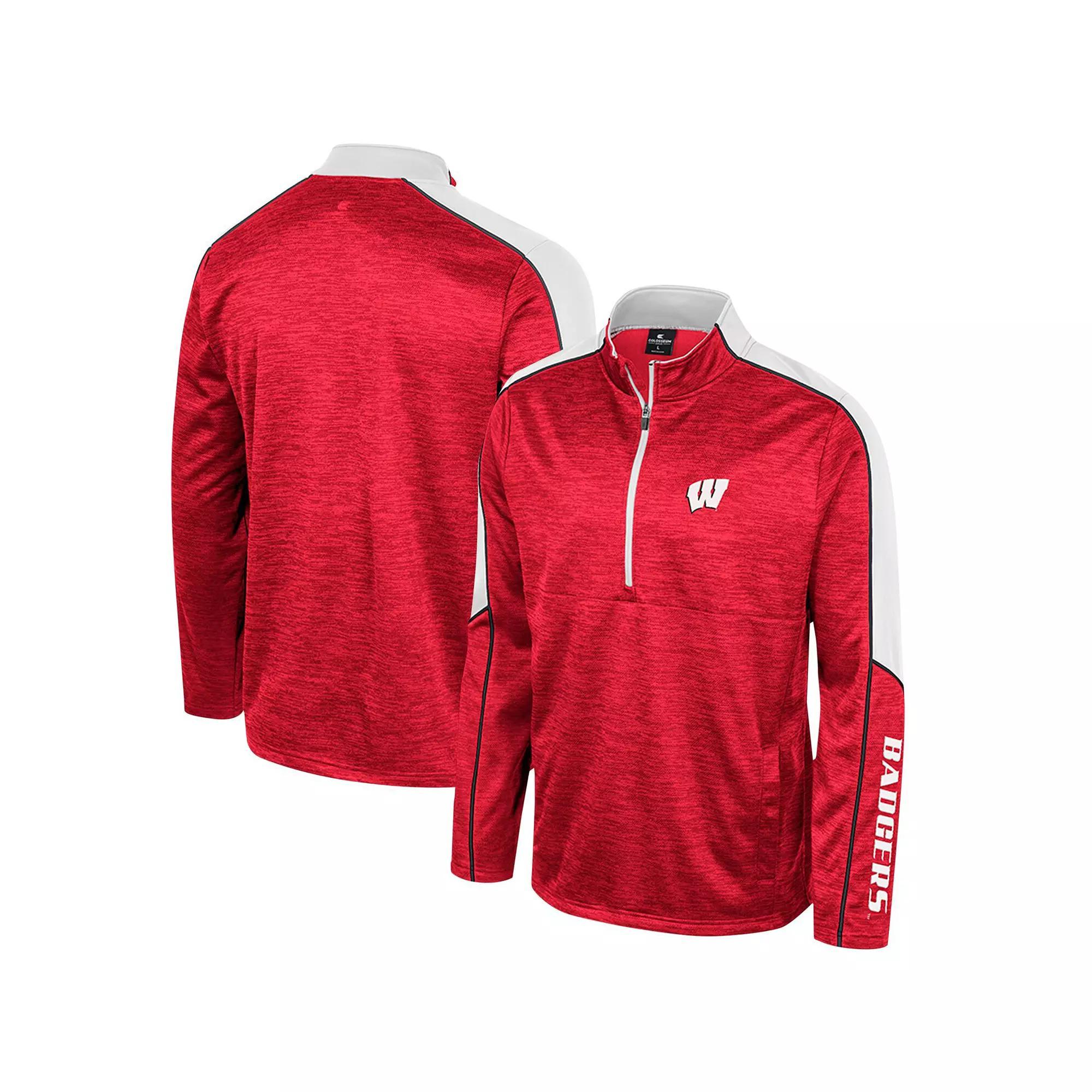 Men's Colosseum Red Wisconsin Badgers Marled Half-Zip Jacket,  Product Image