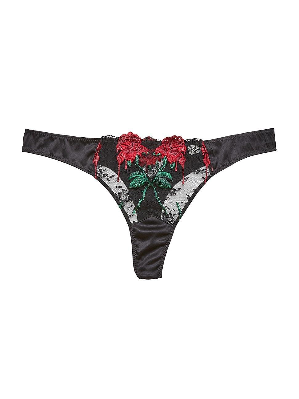 Womens Bleeding Rose Embroidered Thong Product Image