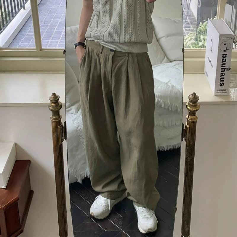 RT No. 19023 FOLDED PLEATED STRAIGHT PANTS Product Image