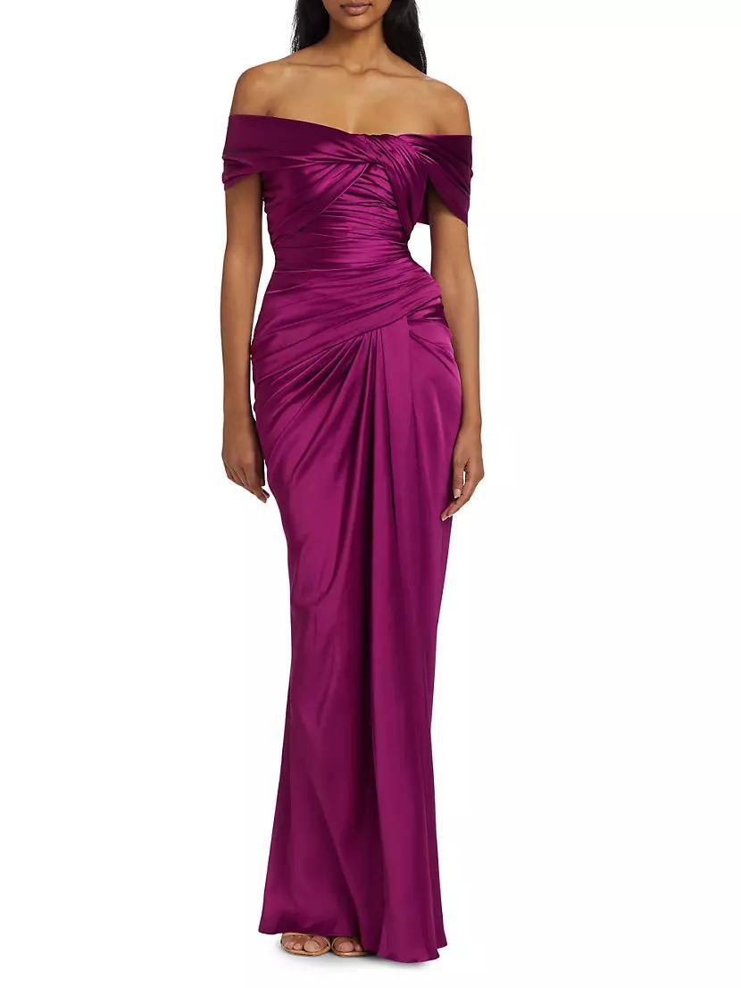 Womens Satin Off-Shoulder Draped Dress Product Image