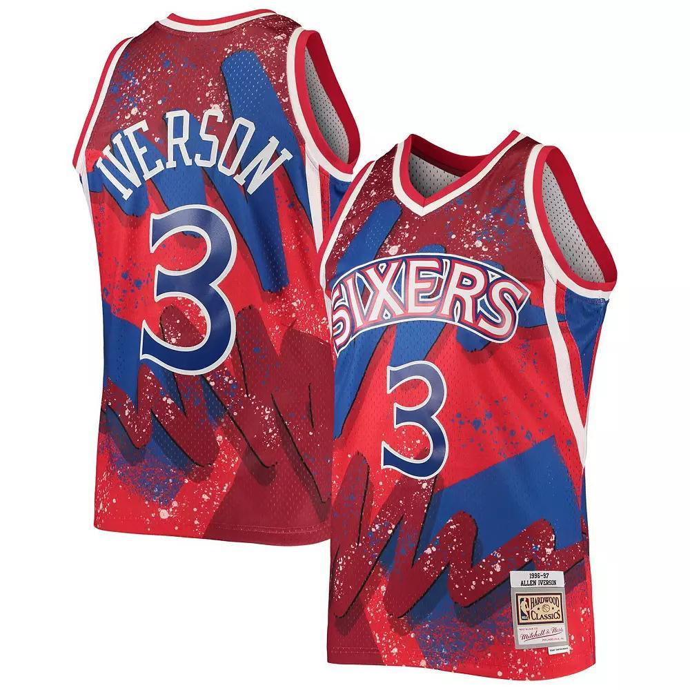 Men's Mitchell & Ness Allen Iverson Red Philadelphia 76ers Hardwood Classics 1996/97 Hyper Hoops Swingman Jersey, Size: 3XL, 76r Red Product Image