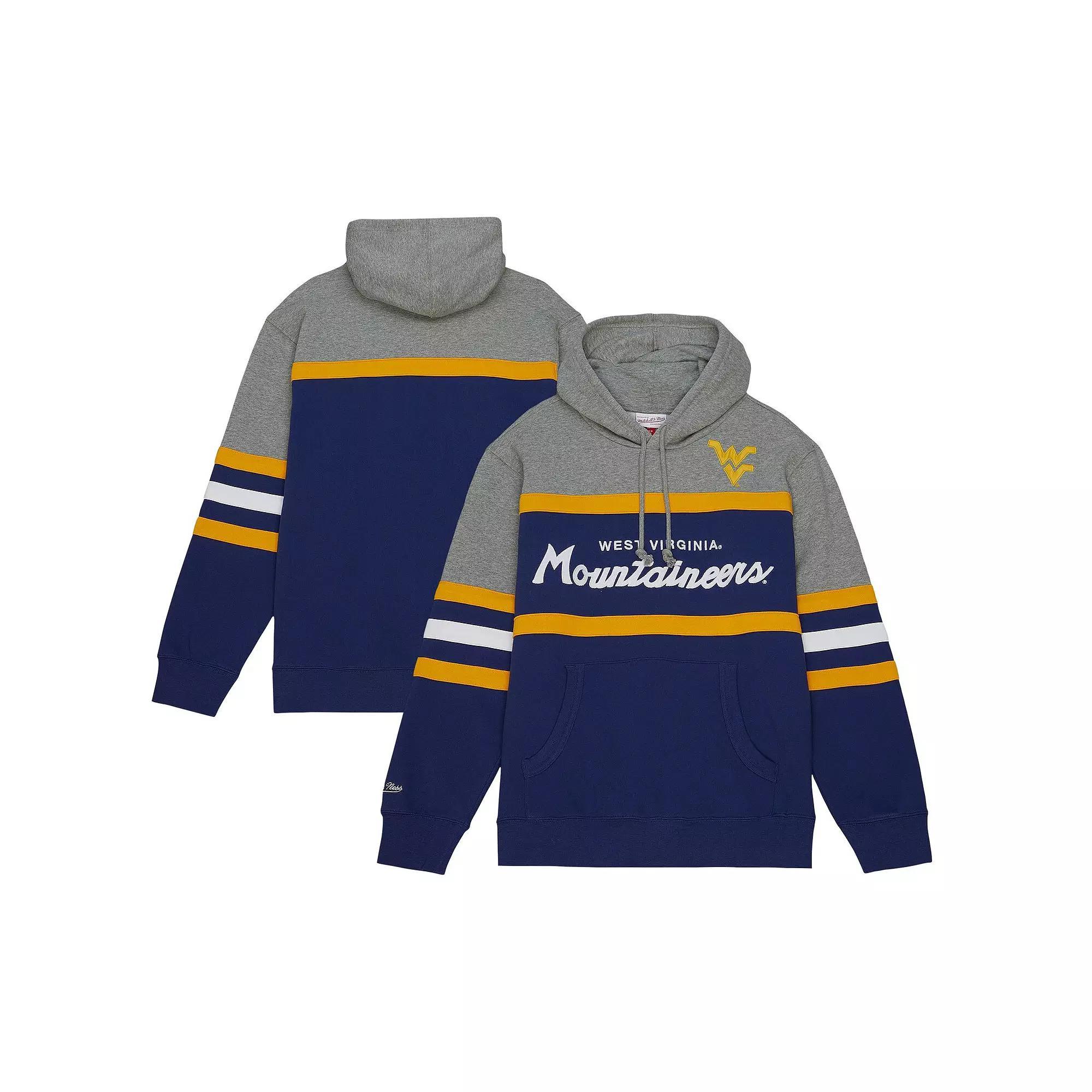 Men's Mitchell & Ness Navy West Virginia Mountaineers Head Coach Pullover Hoodie, Size: XL, Blue Product Image