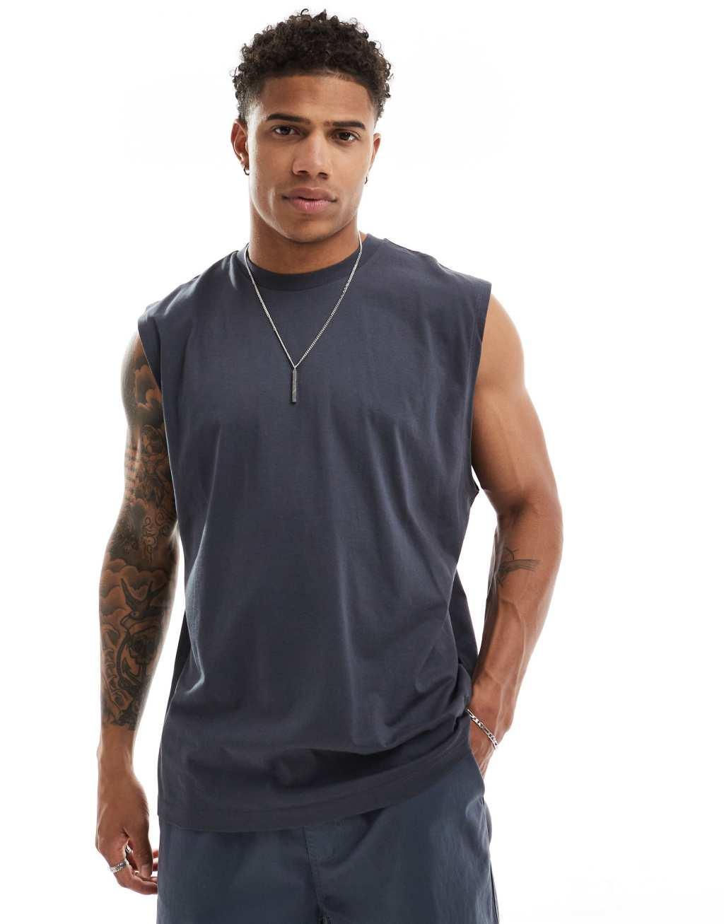 ASOS DESIGN oversized tank in charcoal with Fort Lauderdale back print Product Image