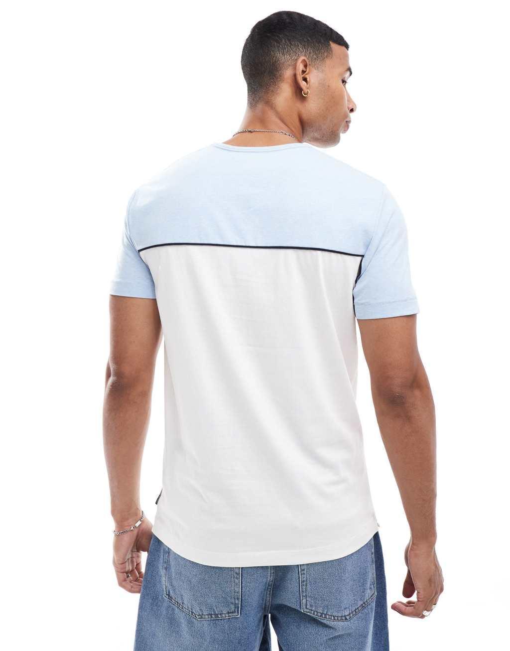 French Connection block piping t-shirt in sky blue & white Product Image