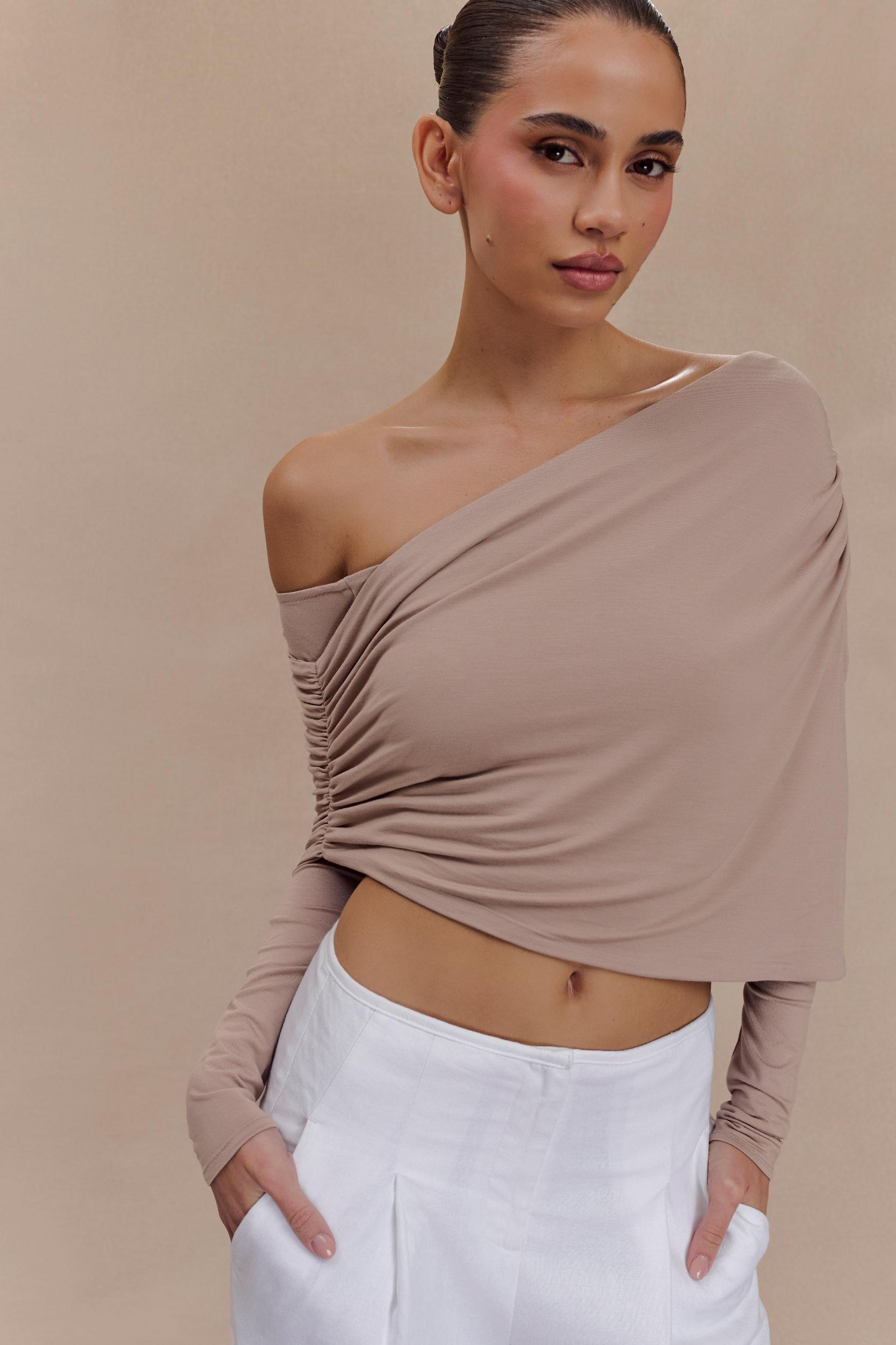 Corinna Modal One Shoulder Top - Mushroom Product Image