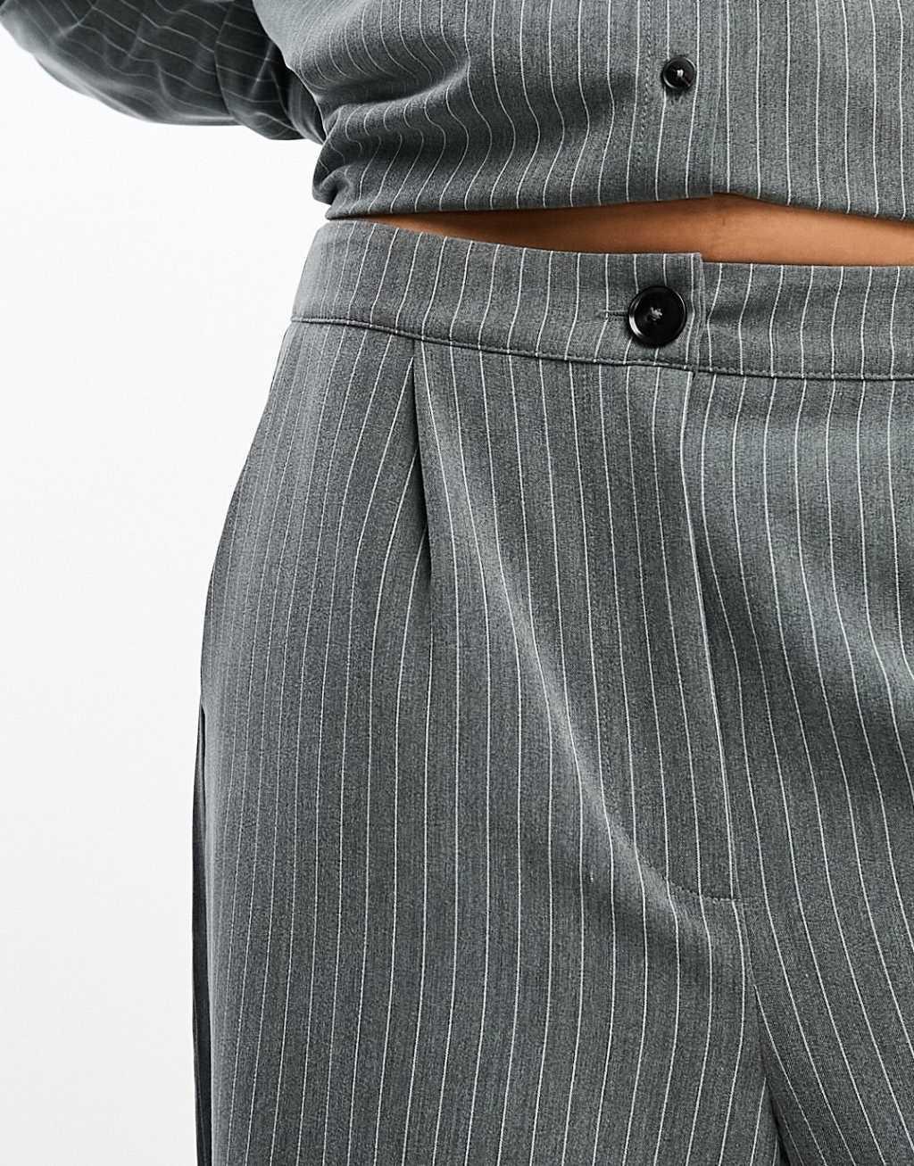 Vero Moda pinstripe wide leg pants in gray - part of a set  Product Image