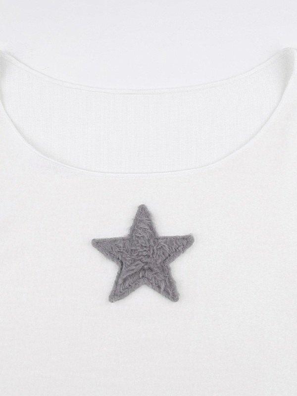 Star Patch Long Sleeve Cropped Knit Top Product Image