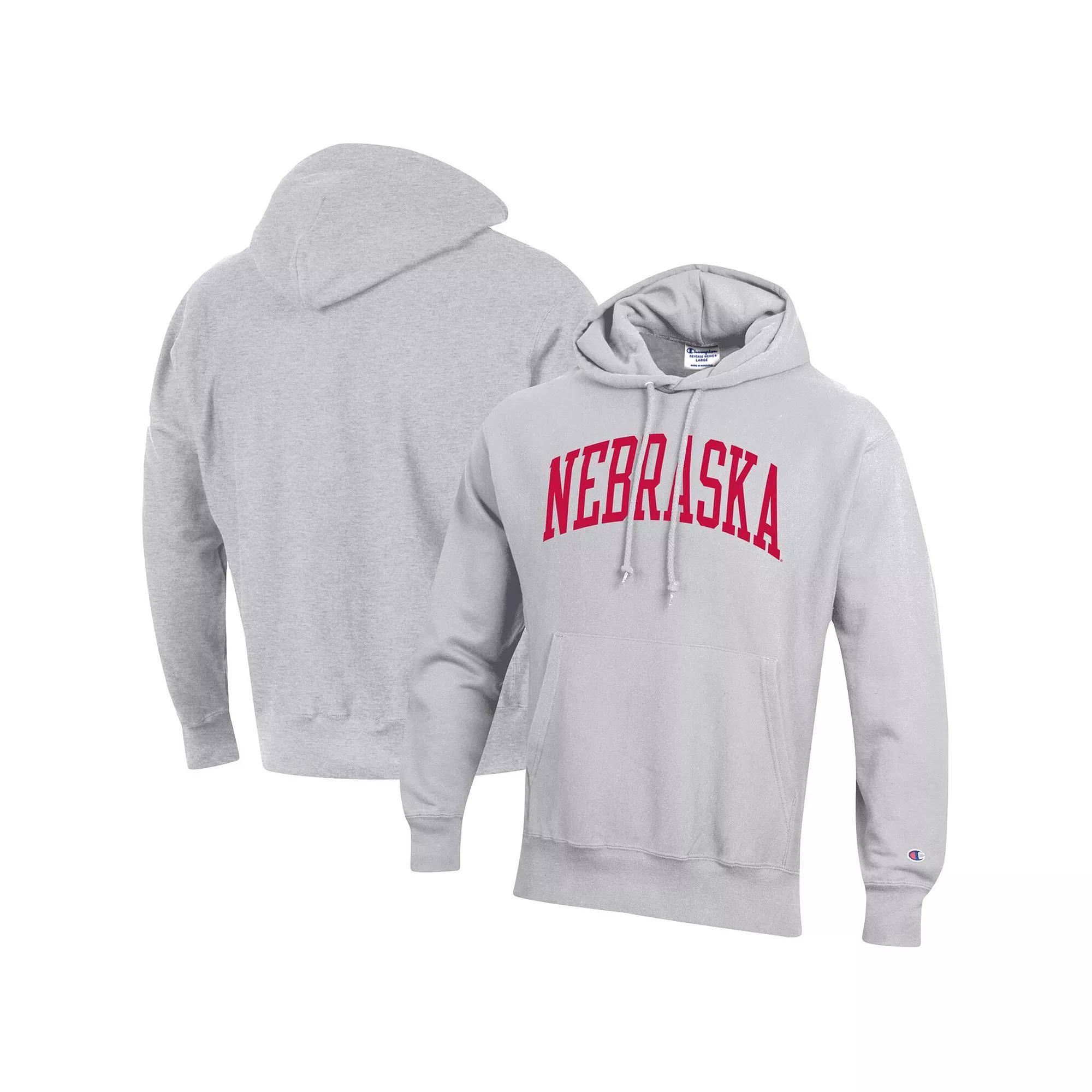 Men's Champion Heathered Gray Nebraska Huskers Team Arch Reverse Weave Pullover Hoodie, Size: Small, Grey Product Image