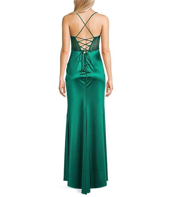 B. Darlin Spaghetti Strap Drape Neck Stones & Lace Up Back Dress Product Image