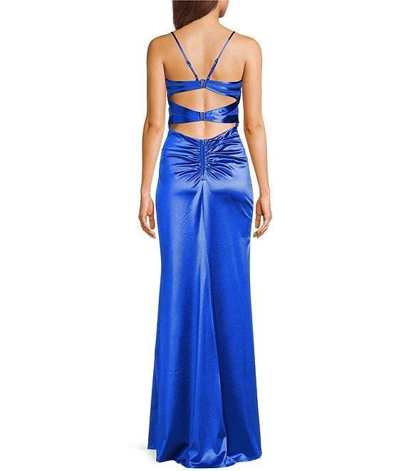 Honey and Rosie Sateen V-Neck Pleated Mermaid Gown Product Image