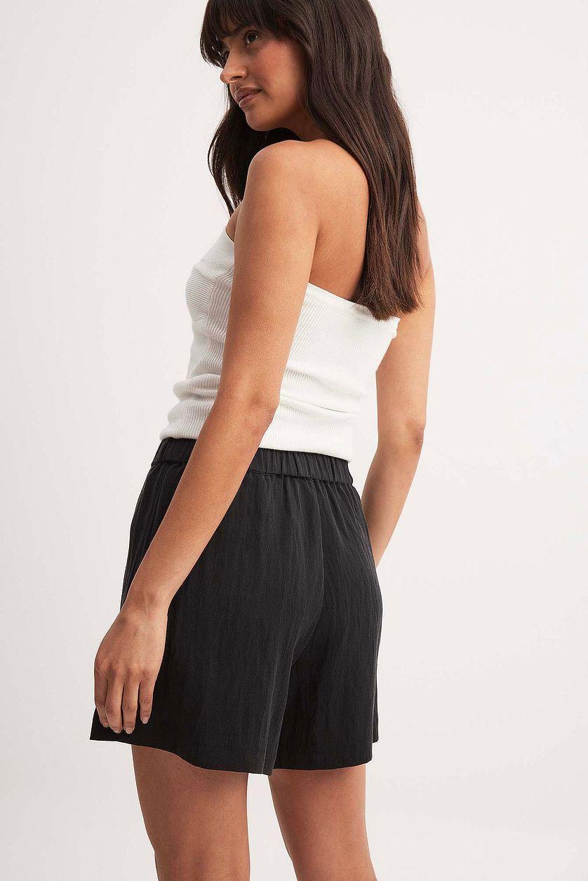 Lyocell Elastic Waist Shorts Black Product Image