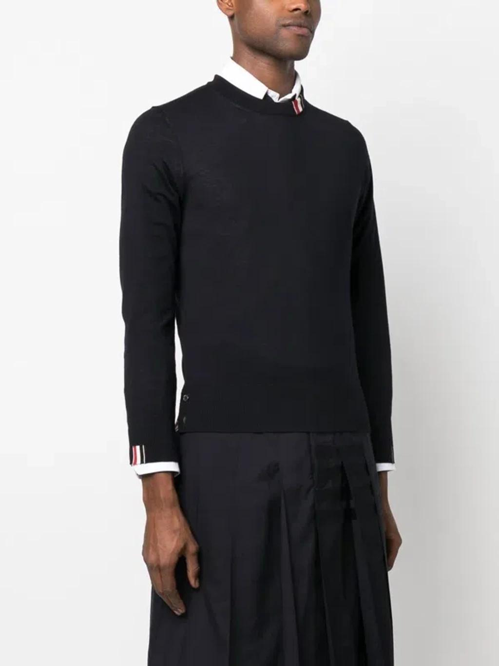 THOM BROWNE Wool Crewneck Jumper In Navy Blue Product Image