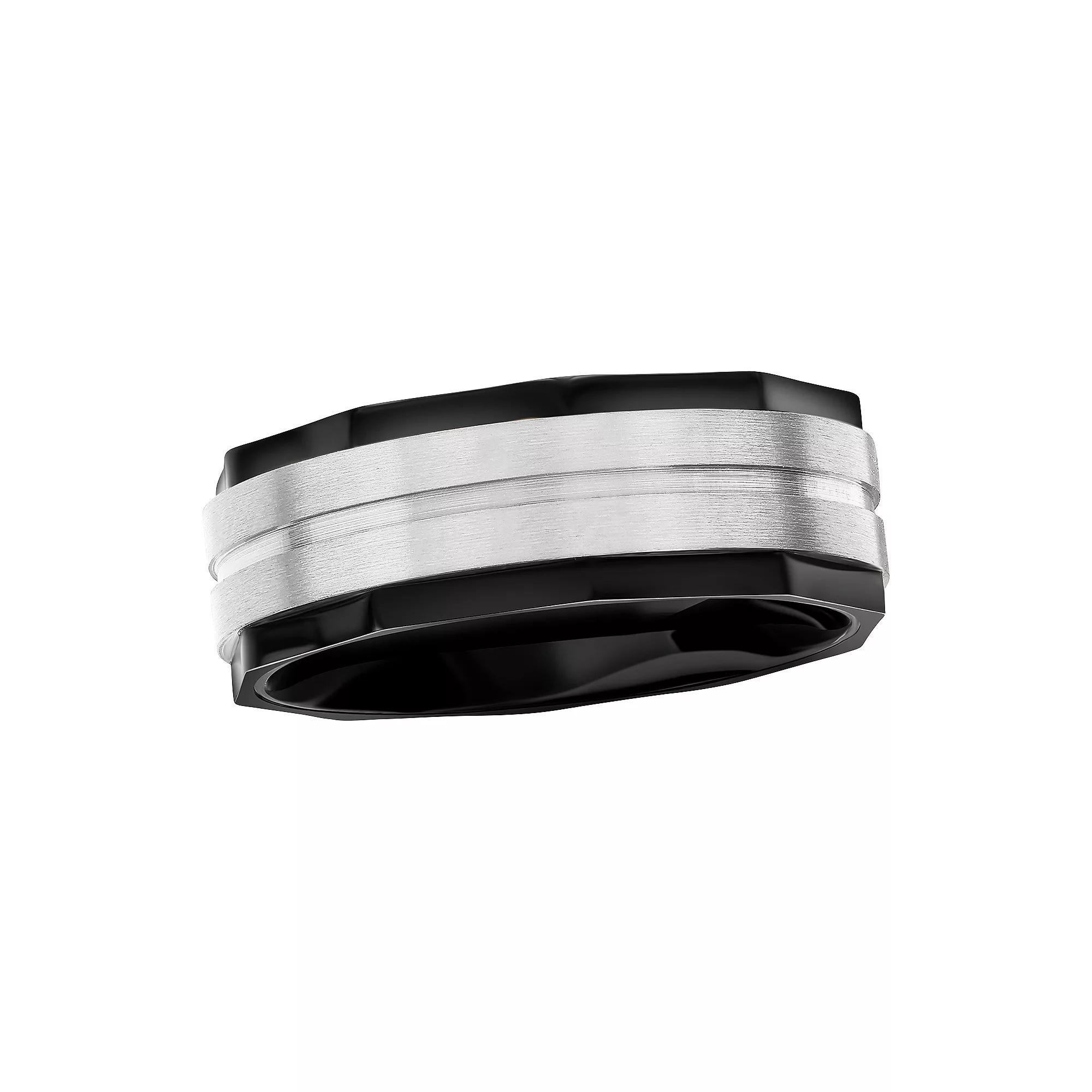 Metallo Men's Two Tone Sterling Silver Satin Ring, Size: 13, Stainless Product Image