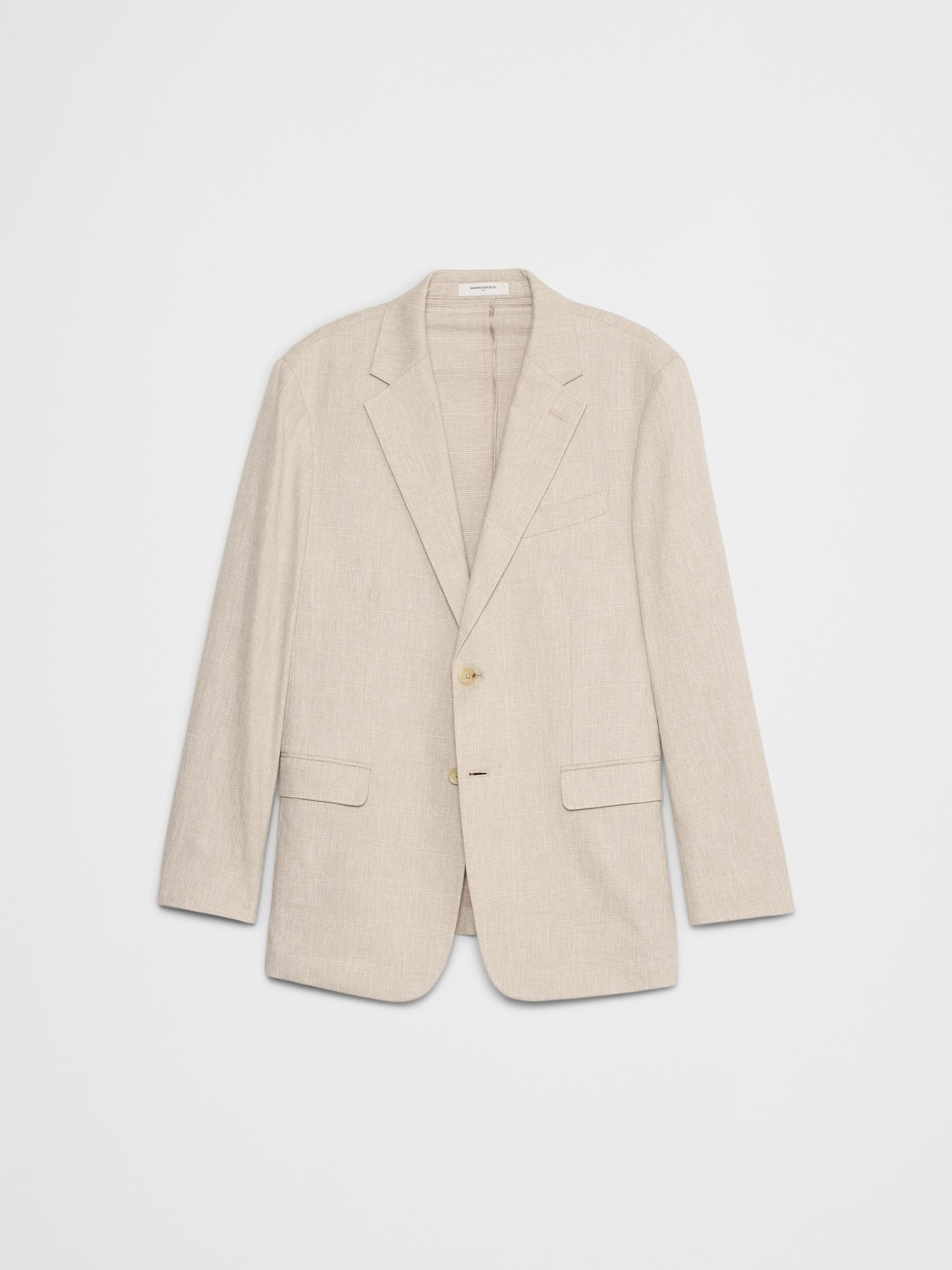 Tailored-Fit Linen-Blend Stone Glen Plaid Suit Jacket Product Image