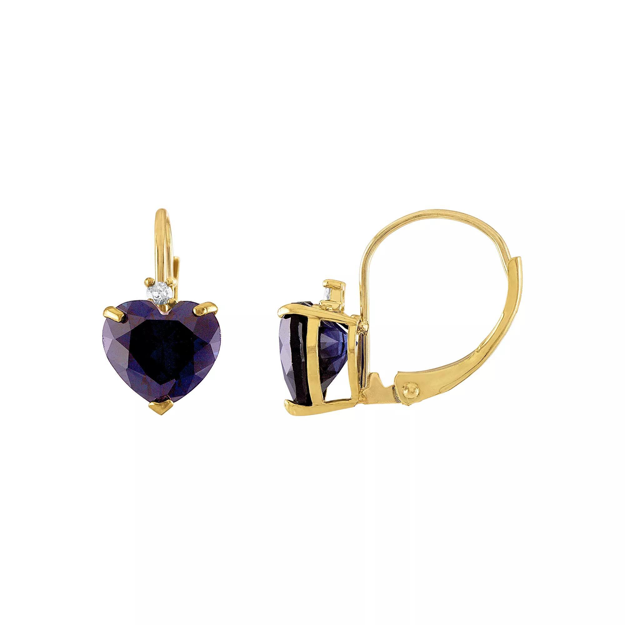 Tiara 10k Gold Lab-Created Sapphire & Diamond Accent Leverback Earrings, Women's Product Image