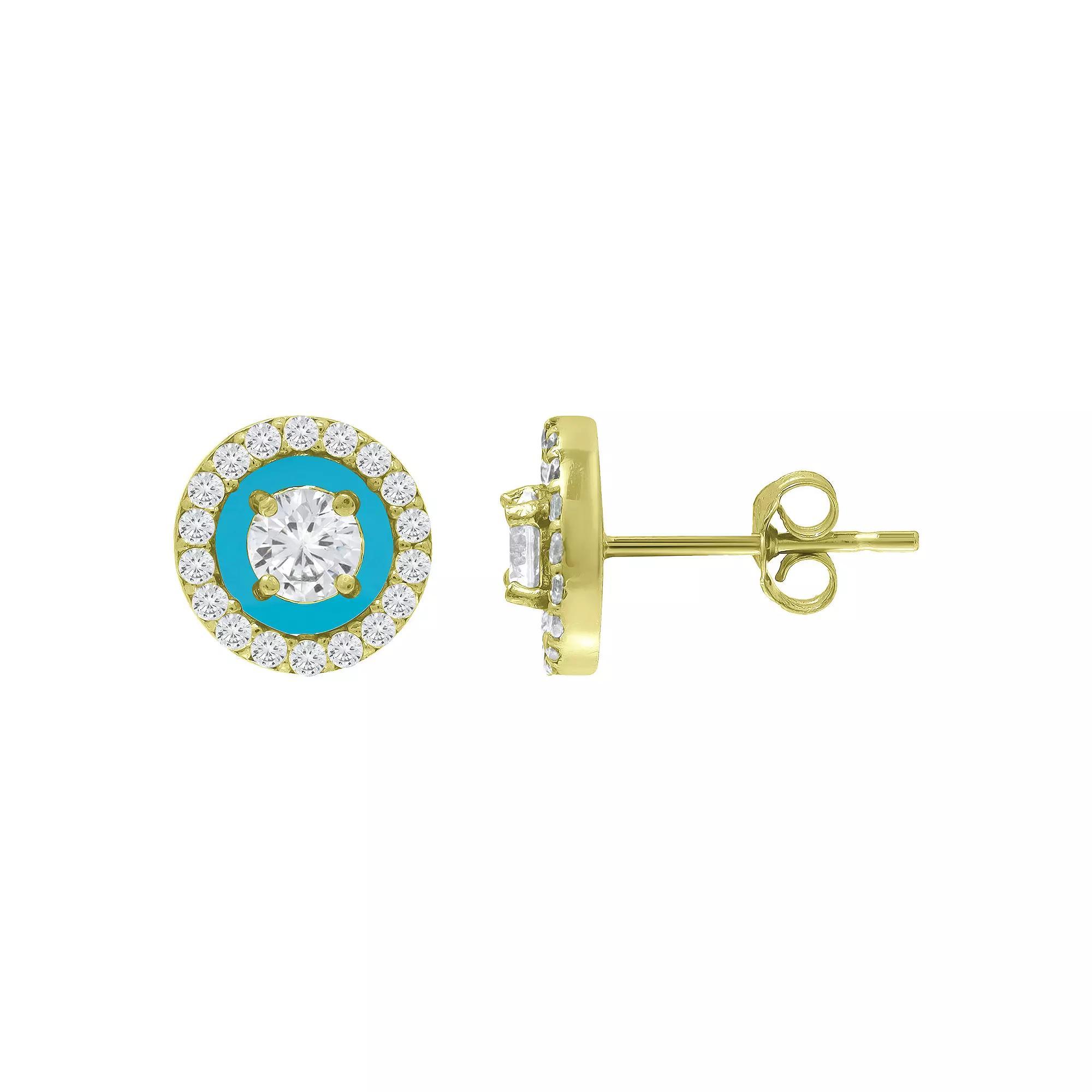 Aleure Precioso Sterling Cubic Zirconia Halo Stud Earrings, Women's, Blue Product Image