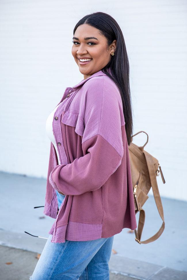 Control Your Future Berry Waffle Knit And Gauze Shacket FINAL SALE Product Image