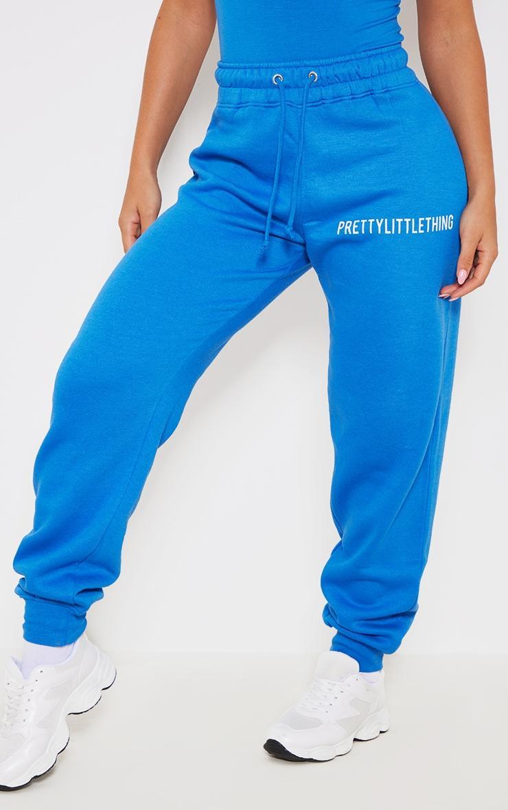 PRETTYLITTLETHING Blue Logo High Waisted Cuffed Sweatpants Product Image