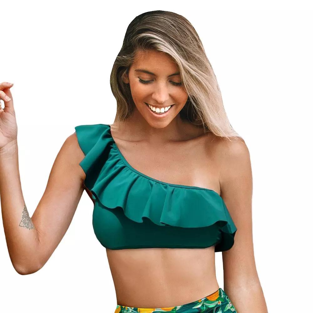 Women's Cupshe Ruffle Shoulder Swim Top,  Product Image