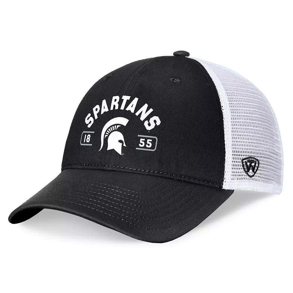 Men's Top of the World Black/White Michigan State Spartans Free Kick Trucker Adjustable Hat Product Image