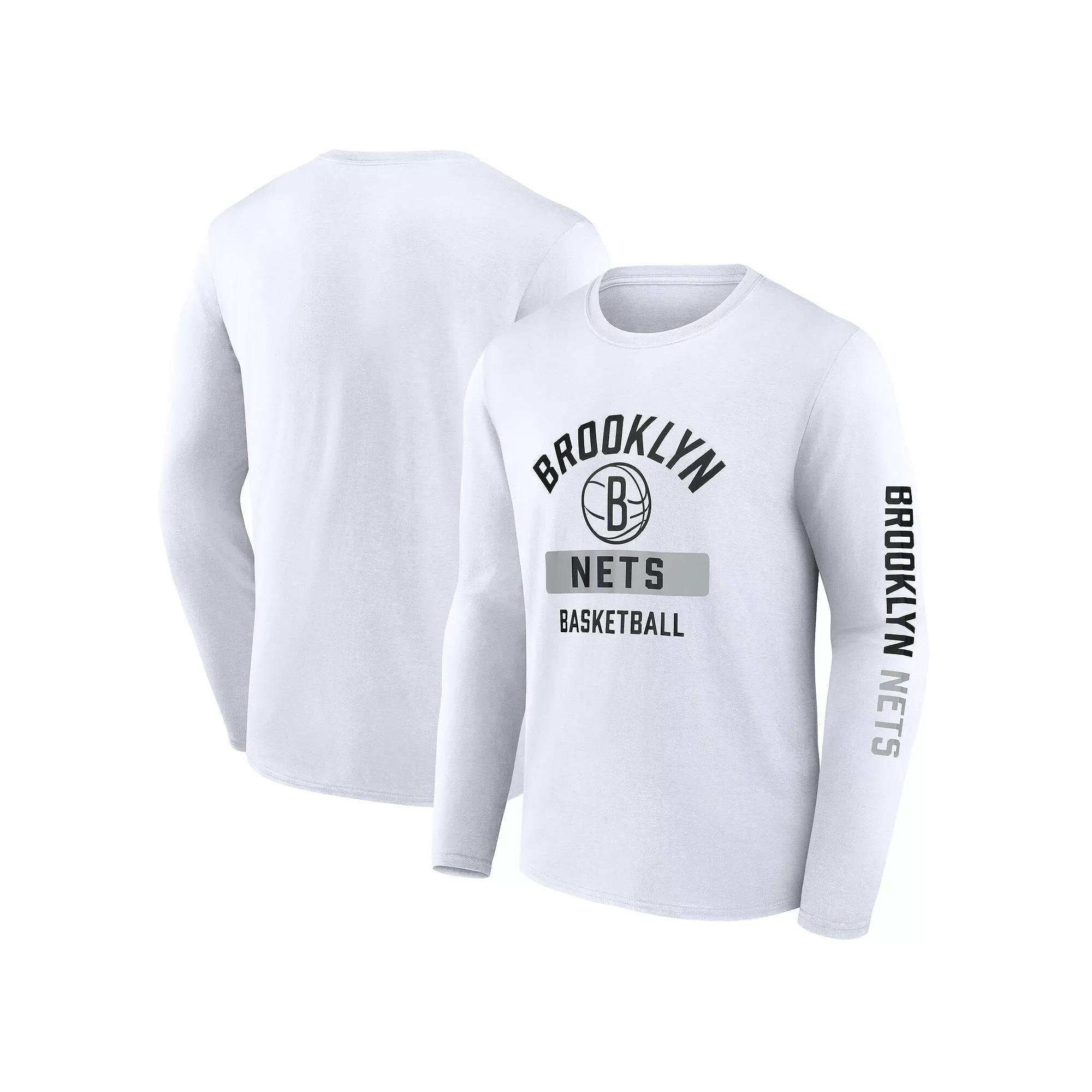 Men's Fanatics  White Brooklyn Nets Long Sleeve T-Shirt, Size: Large Product Image