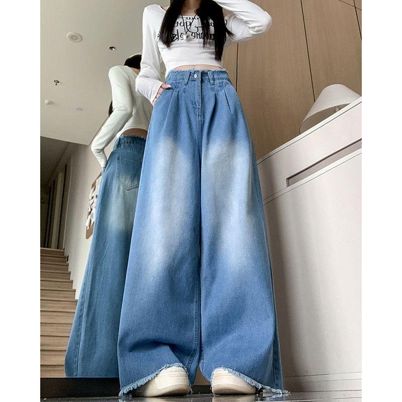 High Waist Washed Wide Leg Jeans Product Image