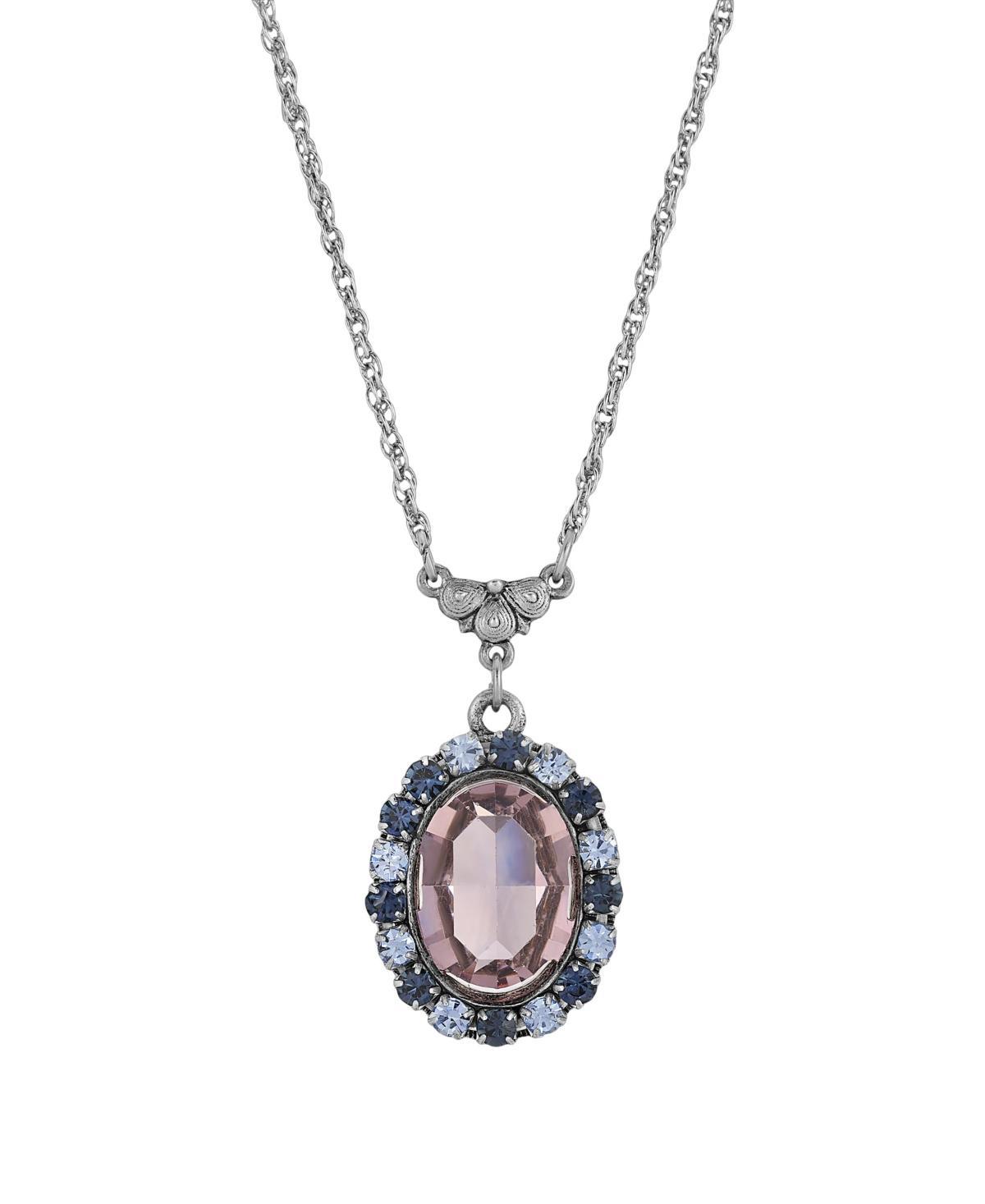 1928 Silver Tone Purple & Blue Halo Crystal Oval Necklace, Womens Product Image