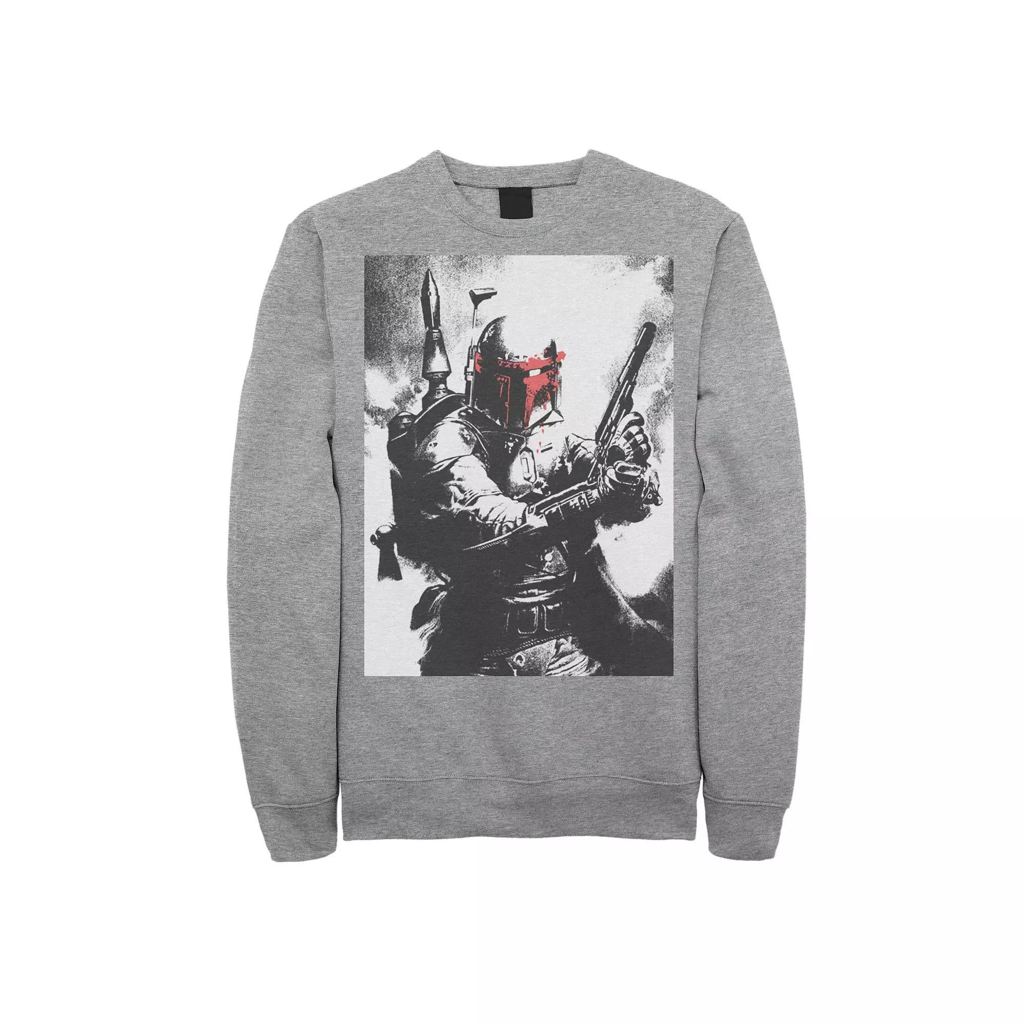 Men's Star Wars Boba Fett Faded Action Portrait Poster Sweatshirt, Size: Large, Athletic Grey Product Image