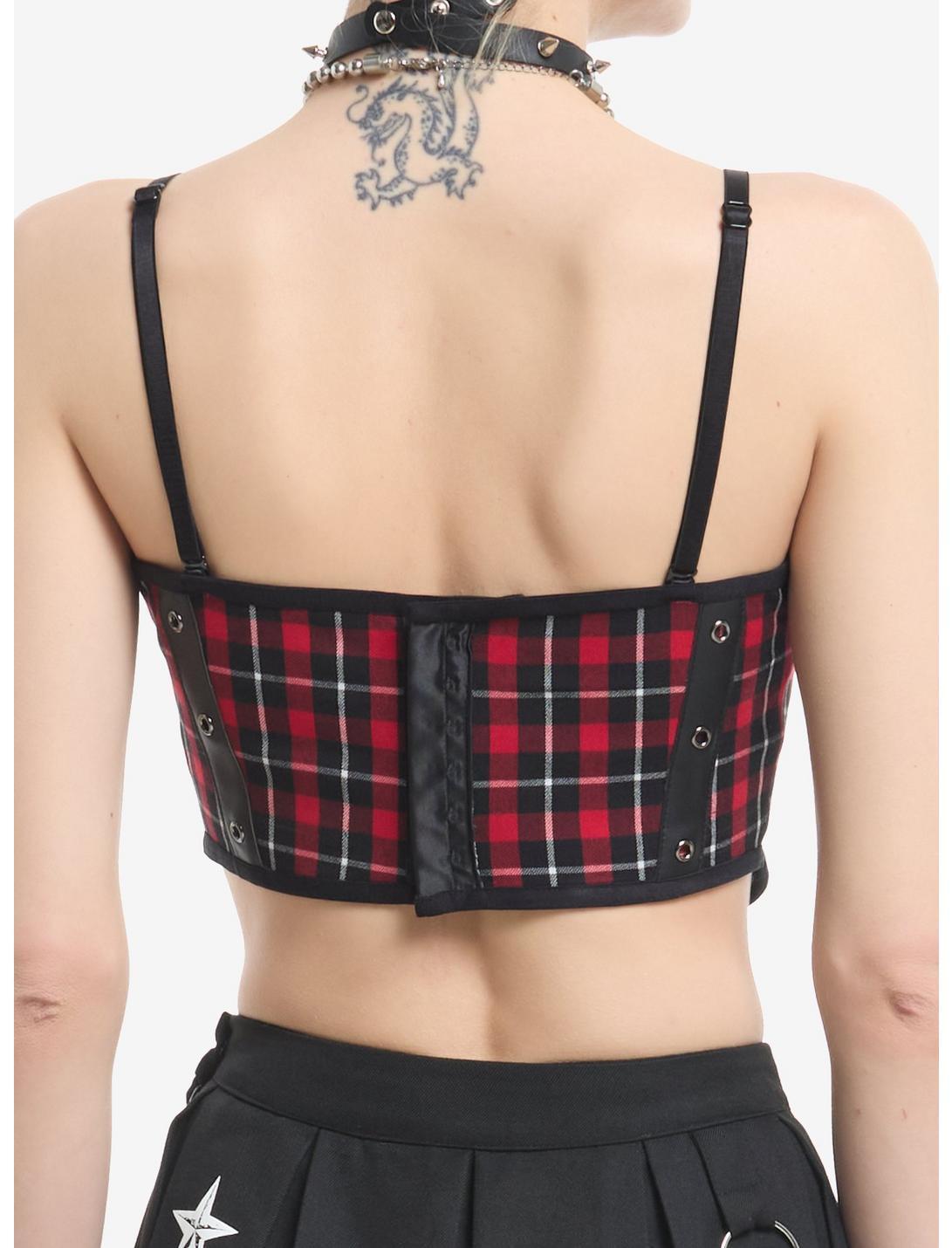 Black & Red Plaid Grommet Corset Top Product Image
