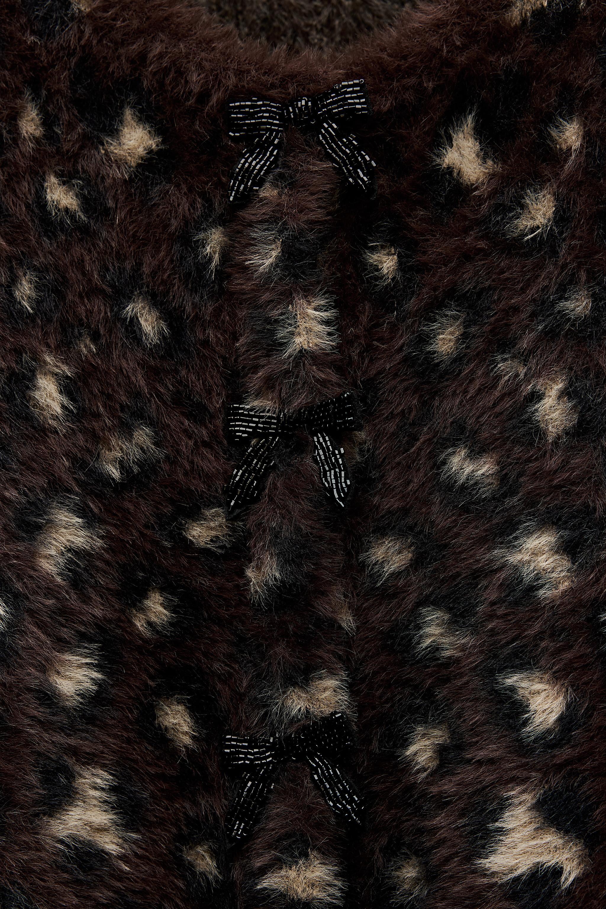 FUR EFFECT JACQUARD KNIT CARDIGAN Product Image