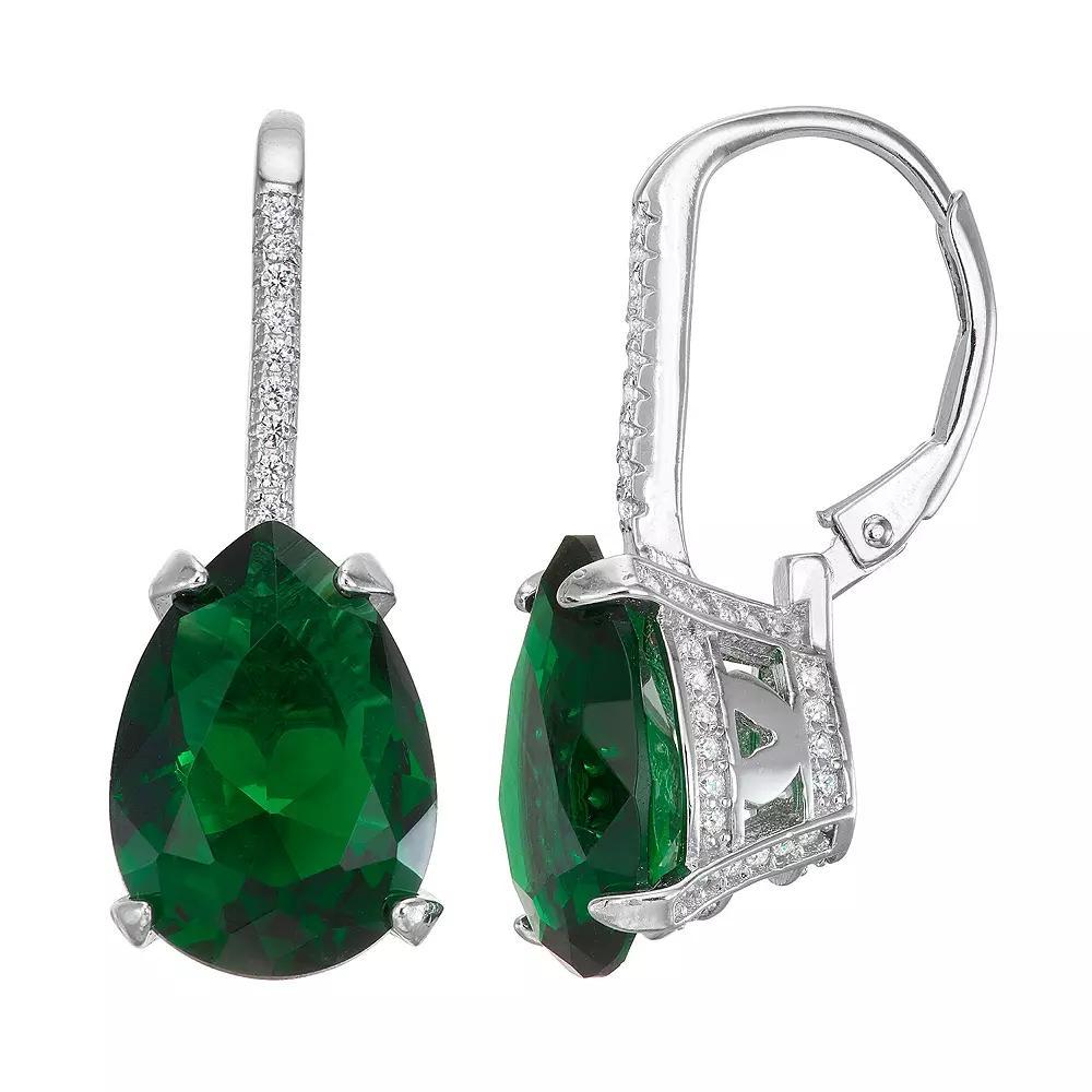 Designs by Gioelli Sterling Silver Simulated Gemstone Teardrop Leverback Earrings, Women's, Simulated Green Product Image