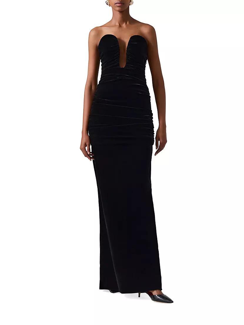 Velvet Strapless Ruched Gown Product Image