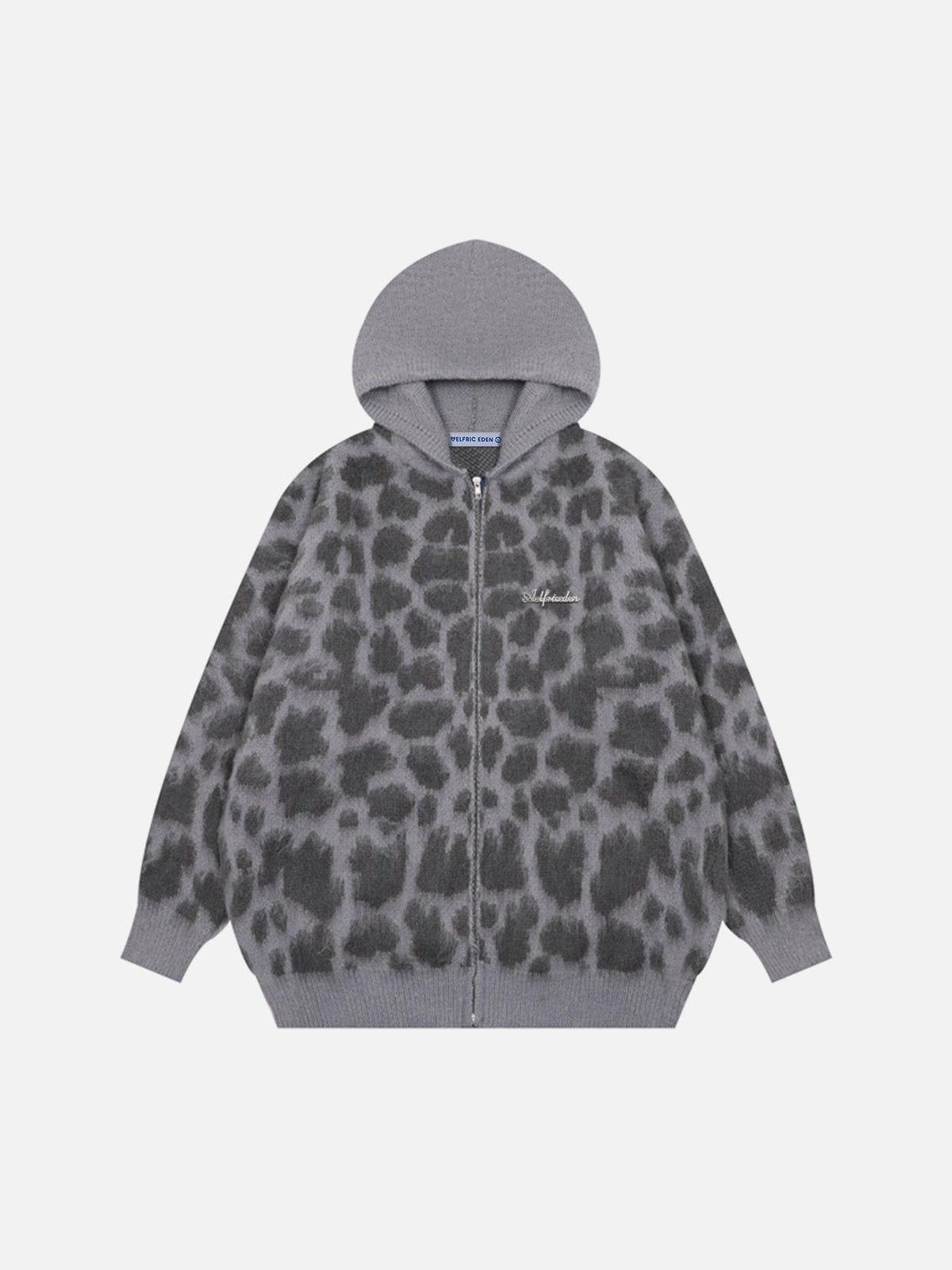 Aelfric Eden Leopard Print Knit Zip Up Hoodie Product Image