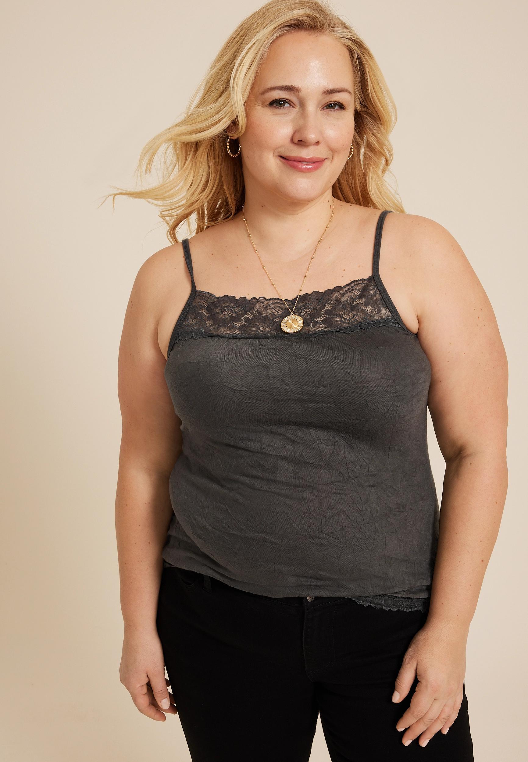 Maurices 1X Plus Size Womens Lace Trim Crinkle Cami Product Image