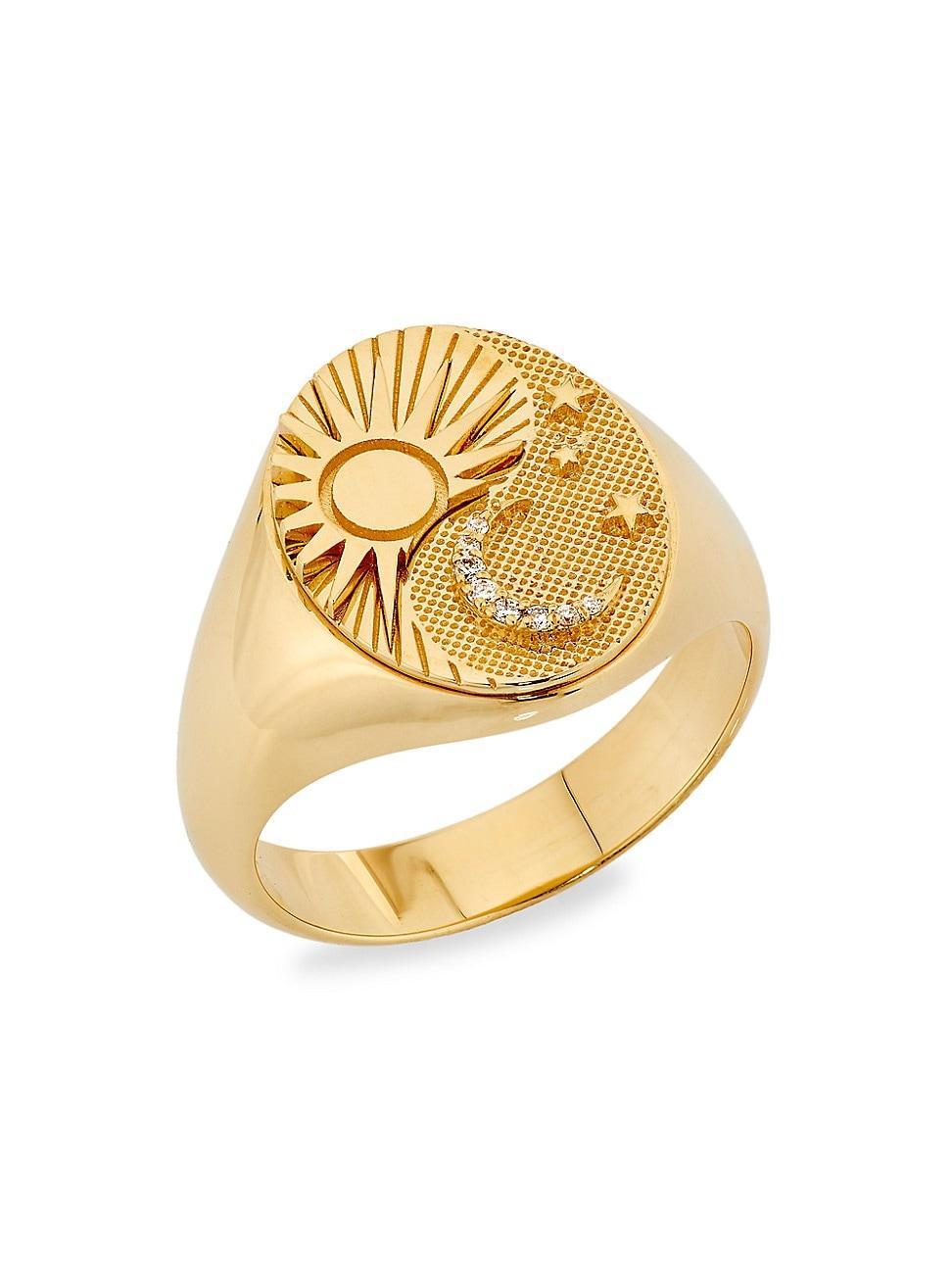 Womens Astrology Balance 18K White & Yellow Gold & 0.025 TCW Diamond Signet Ring Product Image