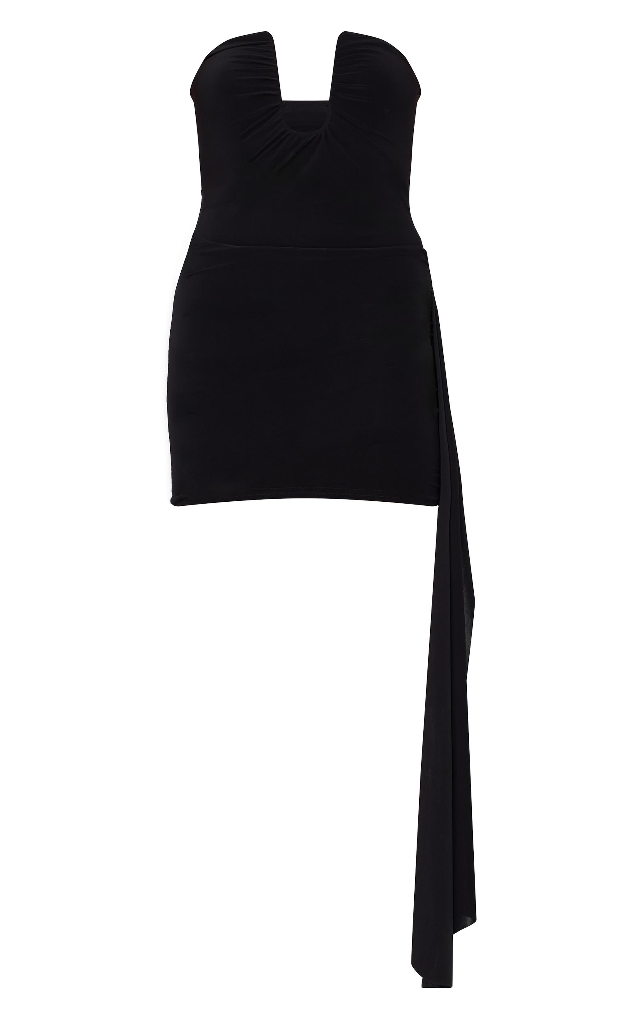 Black Double Layer Bandeau Drape Detail Mini Dress Product Image