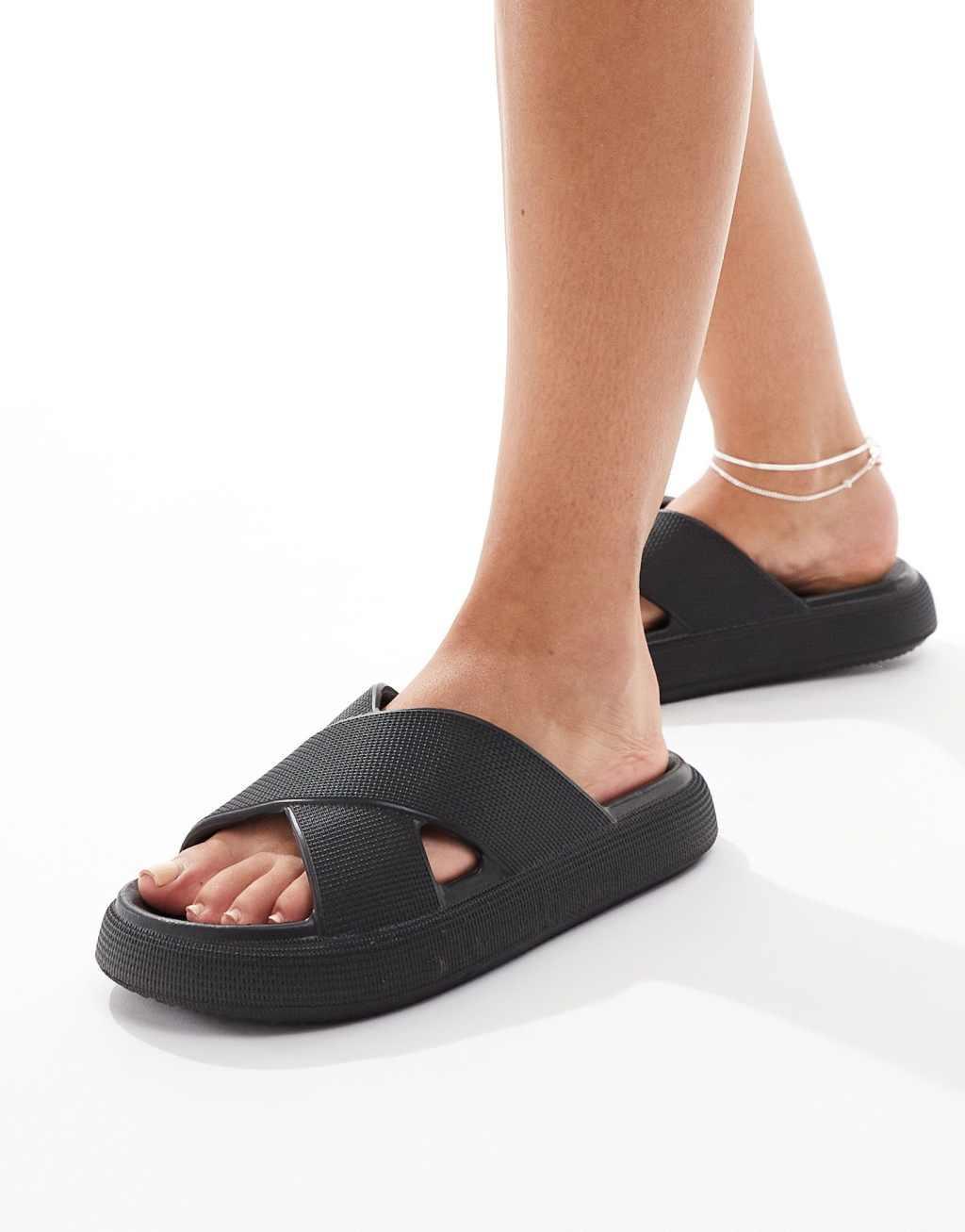 ASOS DESIGN Forever cross-strap chunky sliders Product Image