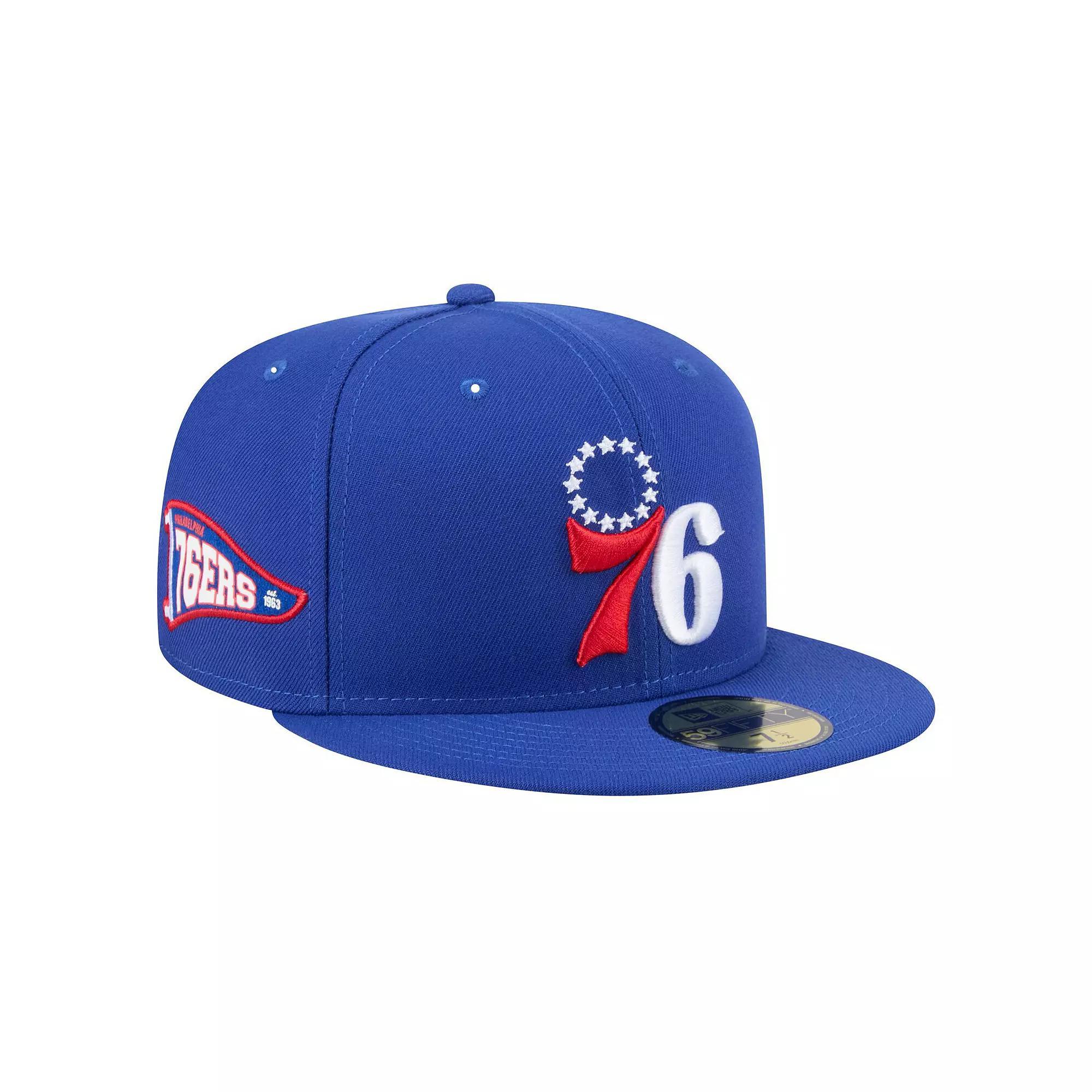Men's New Era Royal Philadelphia 76ers Throwback Pennant 59FIFTY Fitted Hat,  Product Image