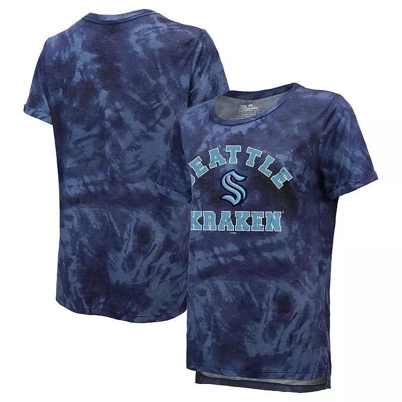 Womens Majestic Threads Deep Sea Blue Seattle Kraken Boyfriend Tie-Dye T-Shirt Krk Blue Product Image