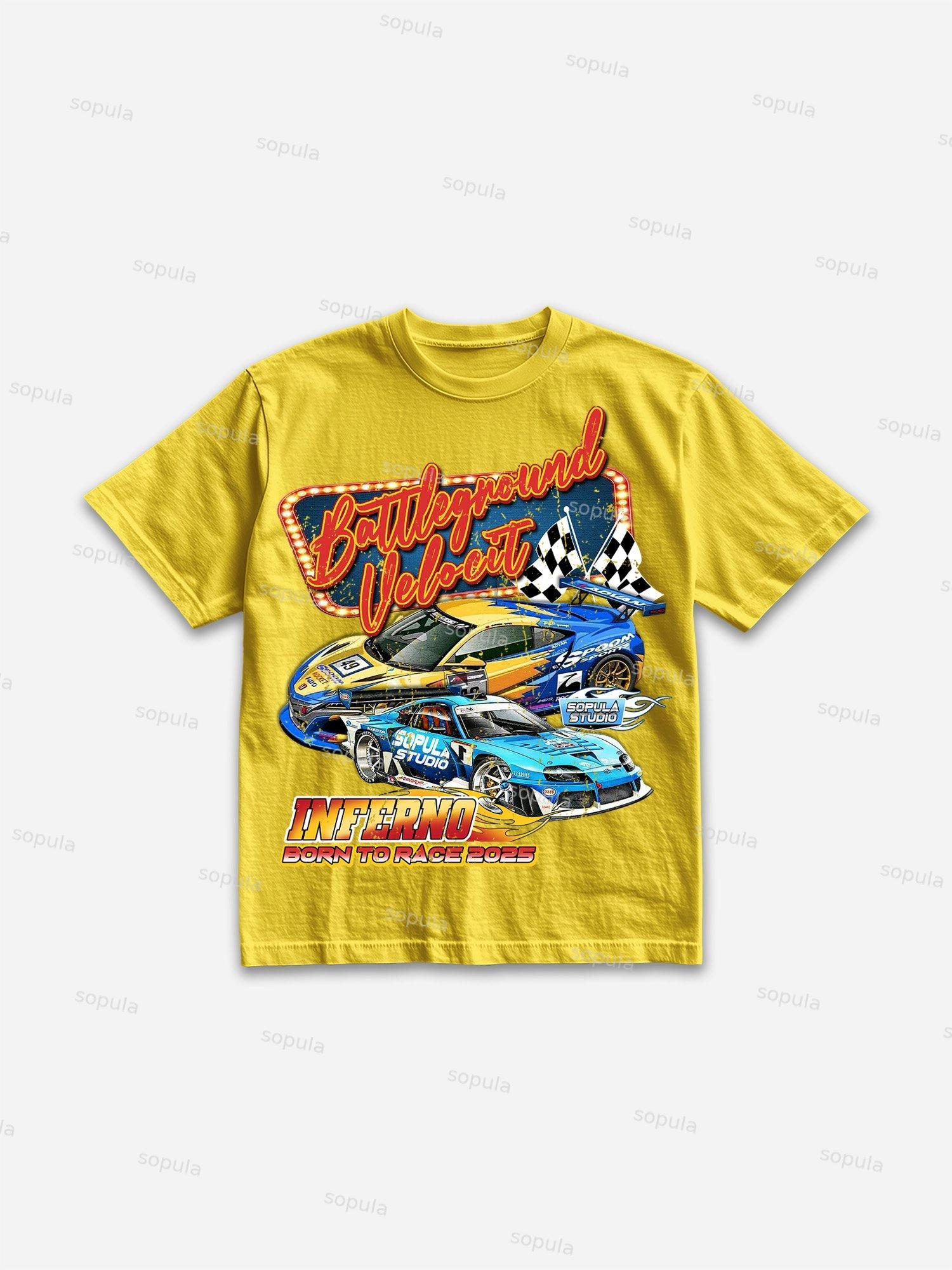 Racing Battleground Print Cotton T-shirt Product Image