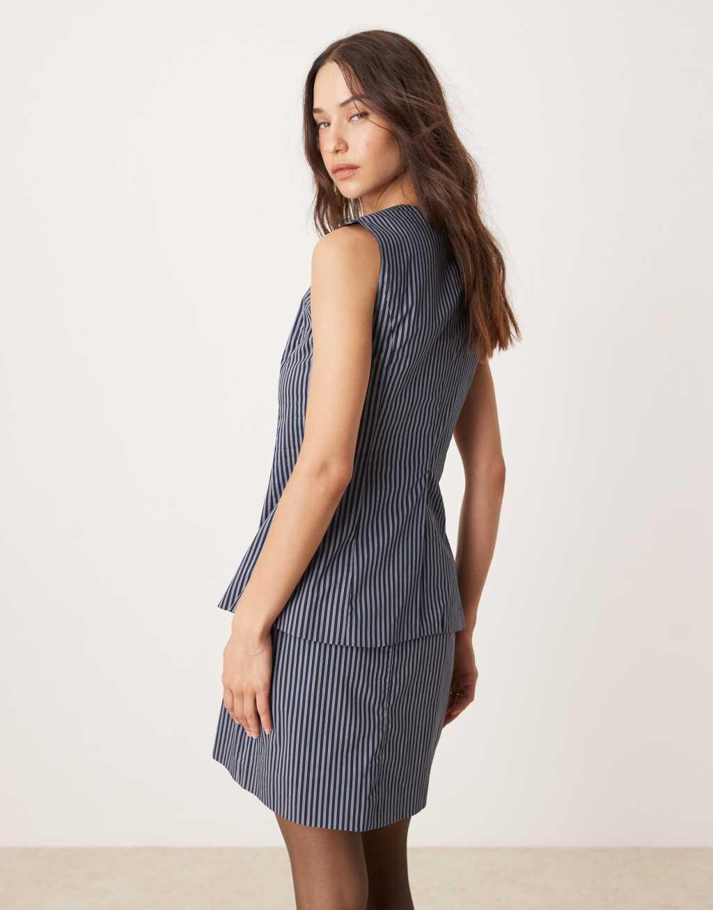 Glamorous button up fitted vest in dark navy stripe - part of a set Product Image