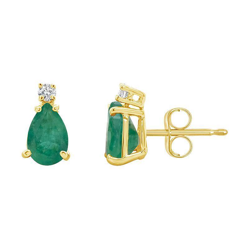 Celebration Gems 14k Gold Pear-Shaped Sapphire & Diamond Accent Earrings, Womens Product Image