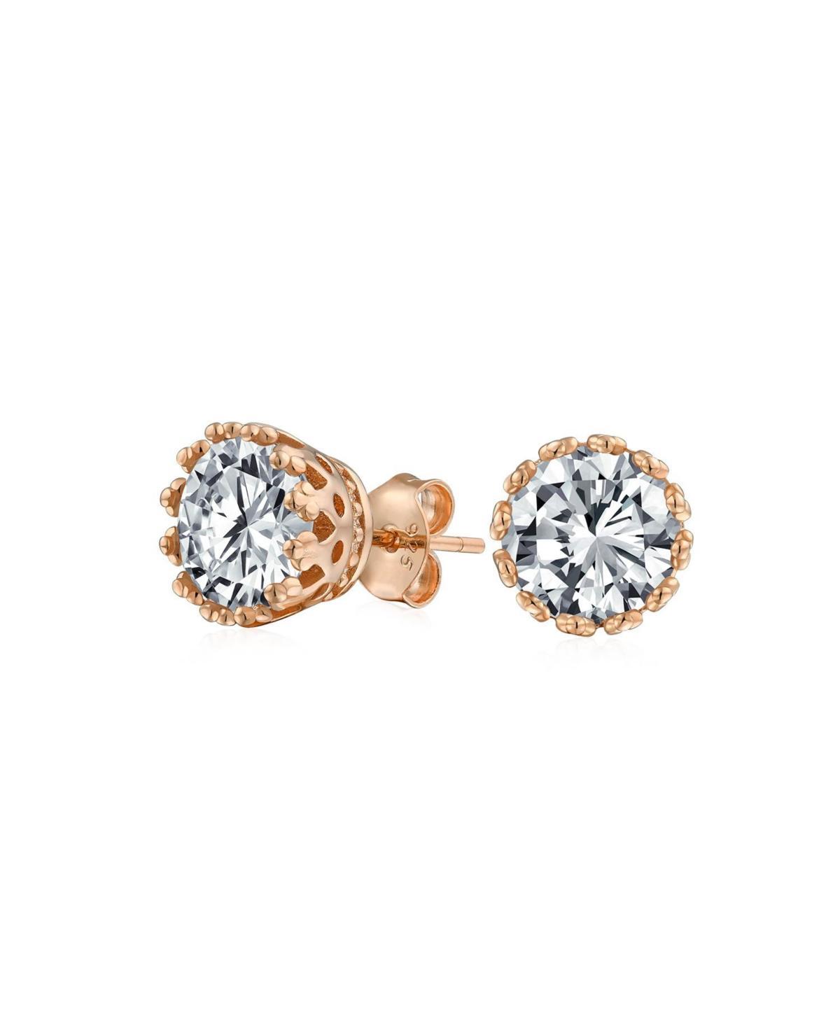 Bling Jewelry 1Ct Crown Set Cubic Zirconia Round Solitaire Cz Stud Earrings For Women 14K Rose Gold Plated Sterling Silver 7MM Product Image