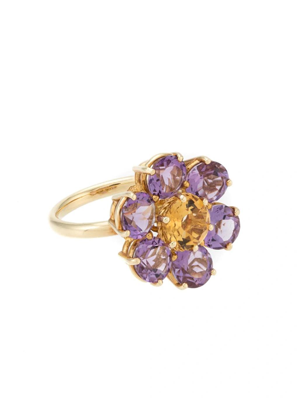 DOLCE & GABBANA Spring Ring In Yellow 18kt Gold With Amethyst Floral Motif Product Image