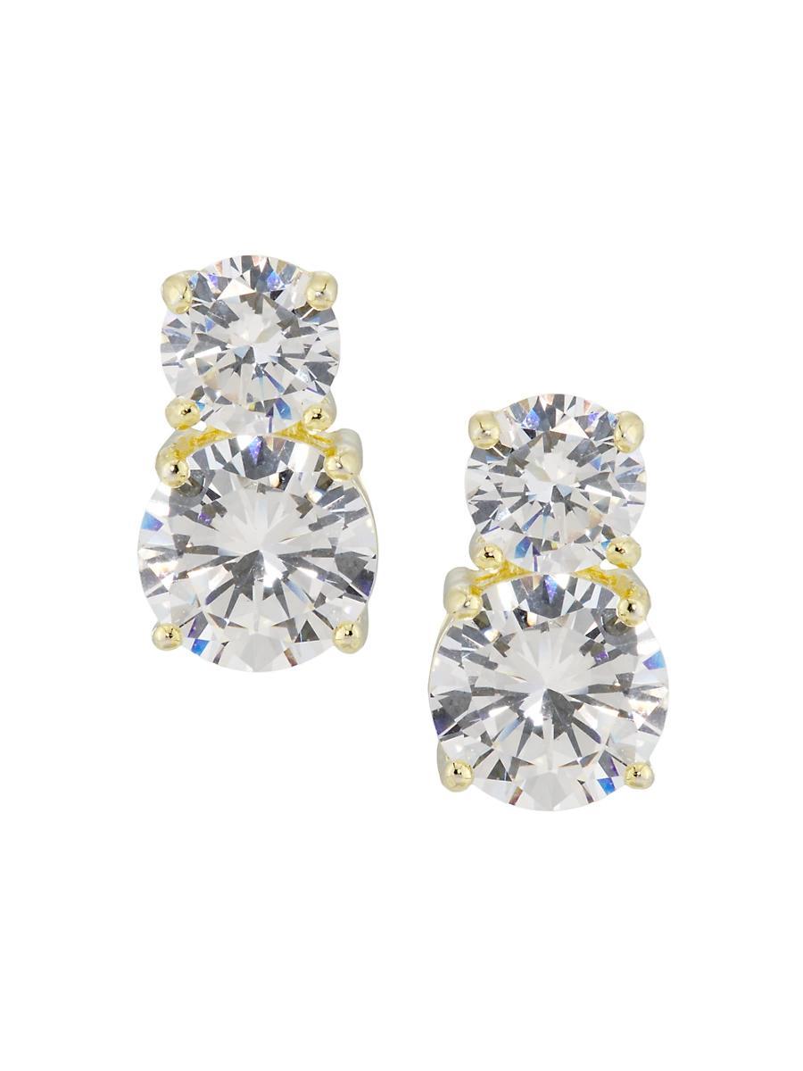 Womens 14K-Gold-Plated & Cubic Zirconia Double Solitaire Stud Earrings Product Image