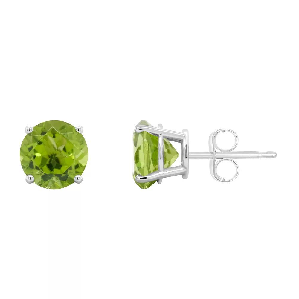 Celebration Gems 14k White Gold 7 mm Round Gemstone Stud Earrings, Women's, Peridot Product Image