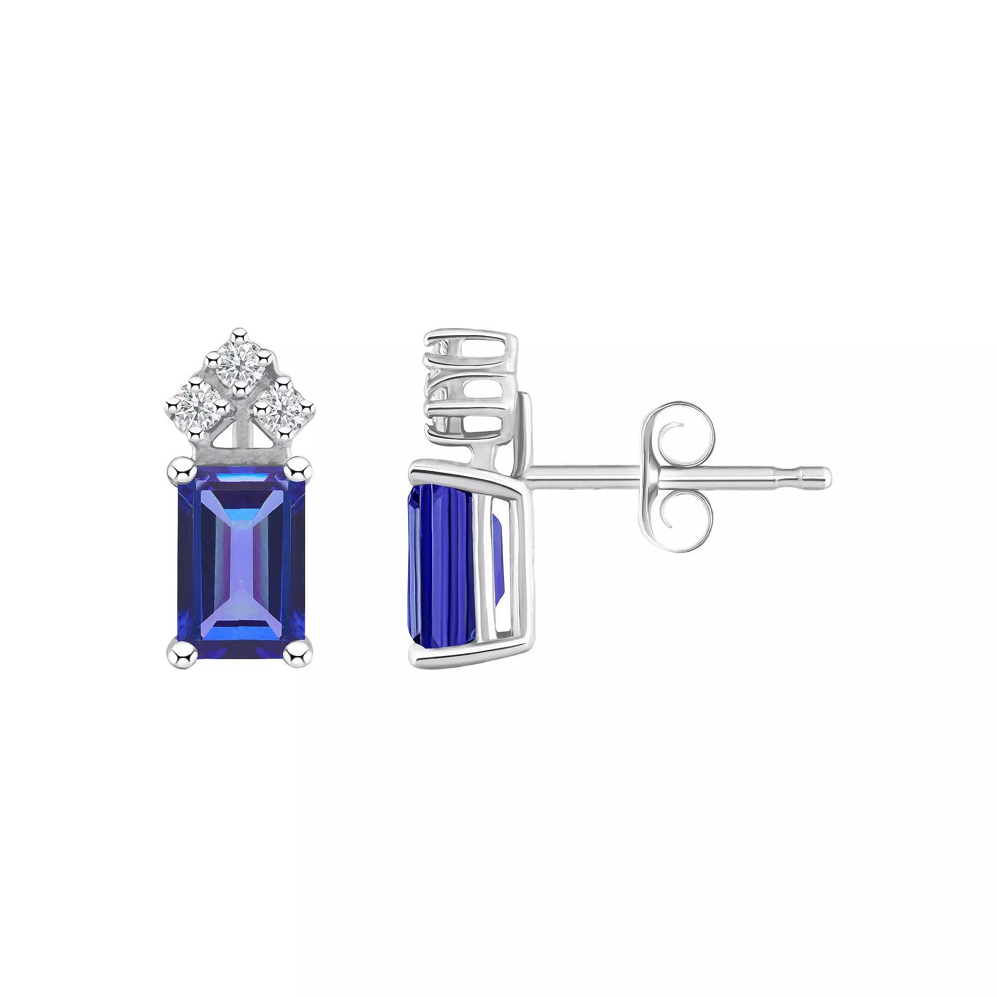 Celebration Gems 14k Gold Emerald Cut Tanzanite & 1/8 Carat T.W. Diamond Stud Earrings, Women's, 14k Whgold Product Image