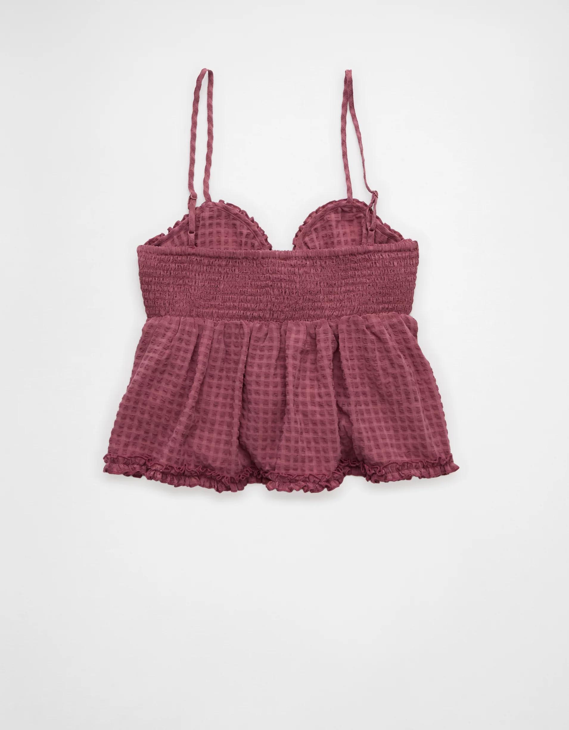 AE Tie Front Ruffle Trim Tank Top Product Image