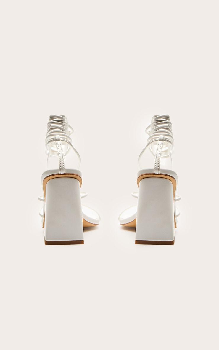White Pu Square Toe Thong Strappy Lace Up Block Heeled Sandals Product Image