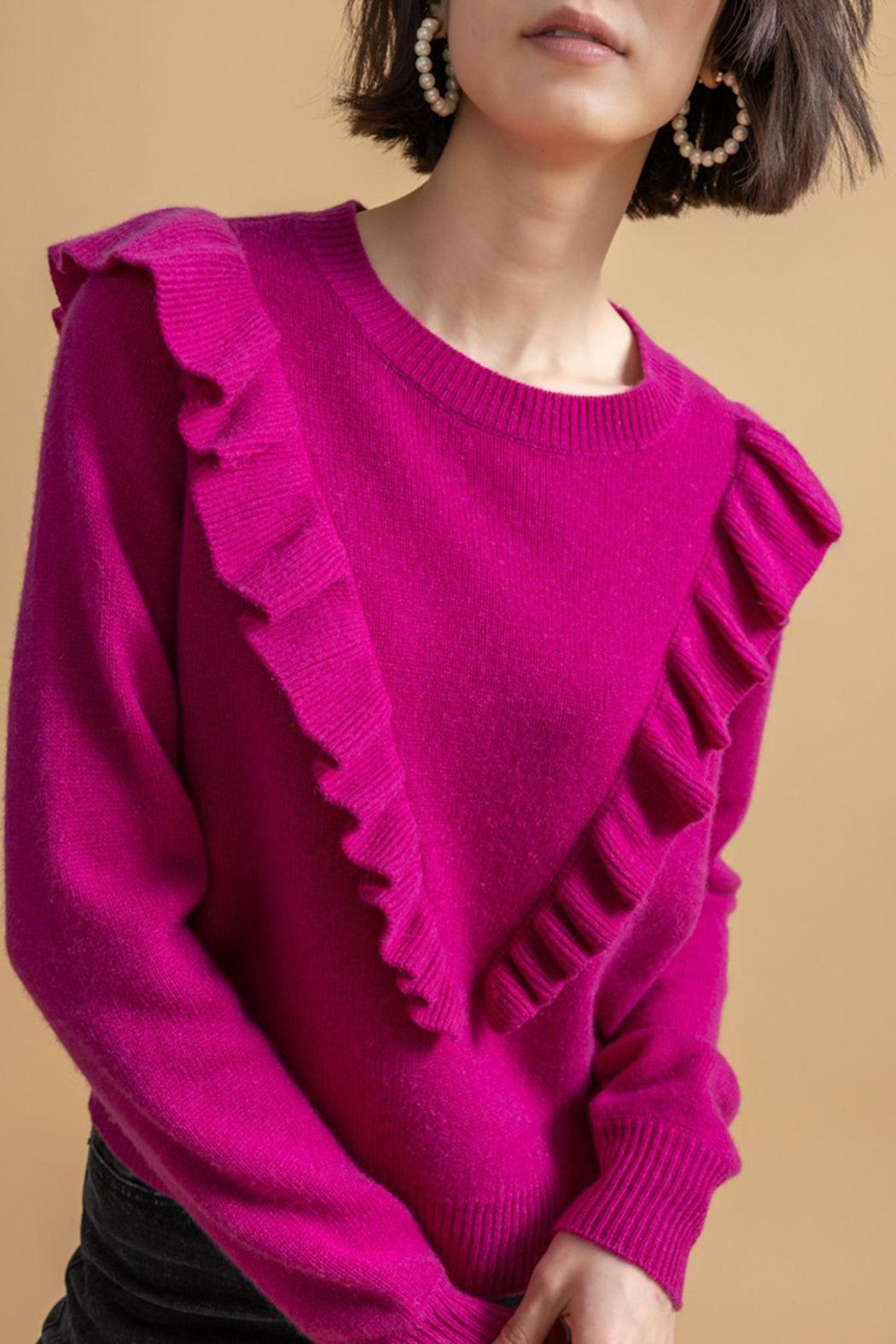 Ruffle Front Pullover Sweater Product Image
